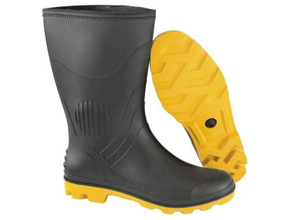 19394 - Bota Impermeável Longa Preta Sola Amarela Nº 42 - PEGA FORTE