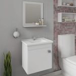 28301 - Gabinete para Banheiro com Espelho Iris 44cm Branco - MGM MÓVEIS