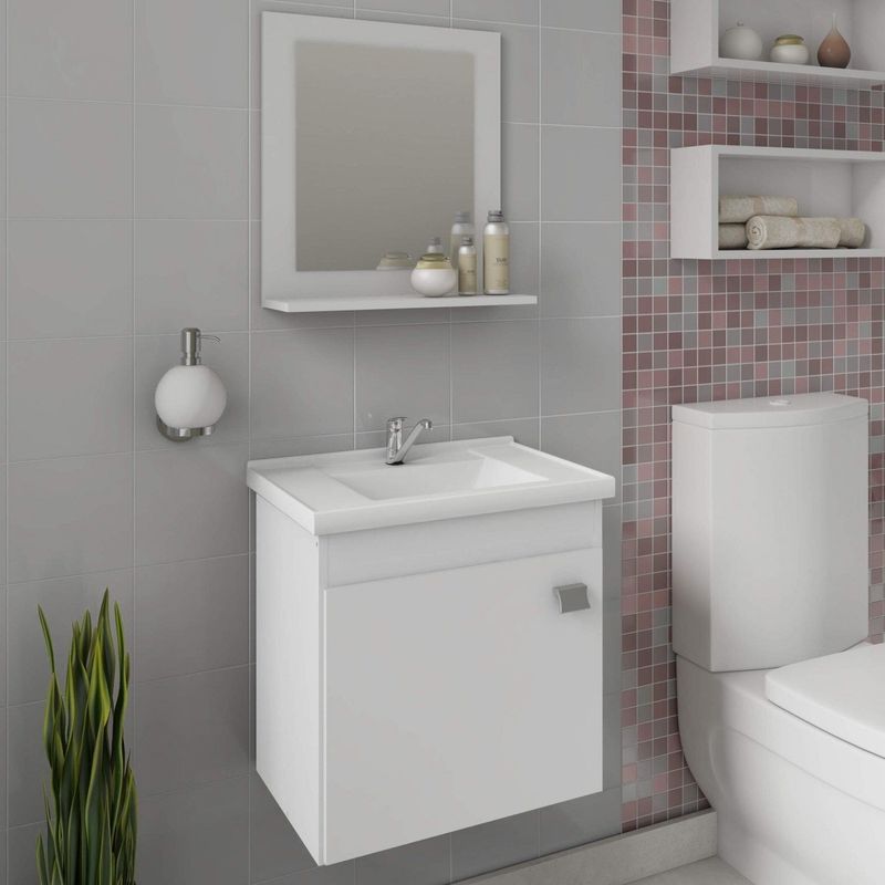 28301 - Gabinete para Banheiro com Espelho Iris 44cm Branco - MGM MÓVEIS