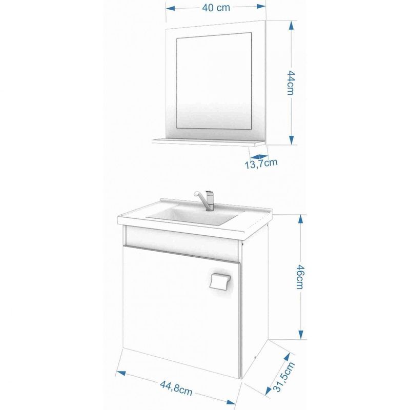 28301 - Gabinete para Banheiro com Espelho Iris 44cm Branco - MGM MÓVEIS