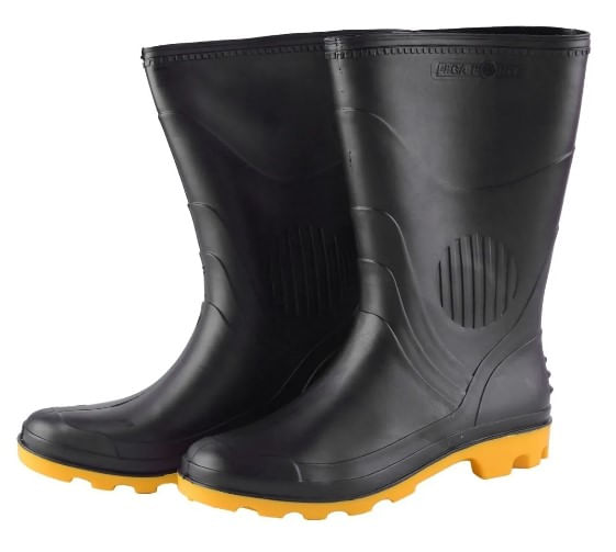 19391 - Bota PVC Cano Longo Nº39 Preta com Amarelo