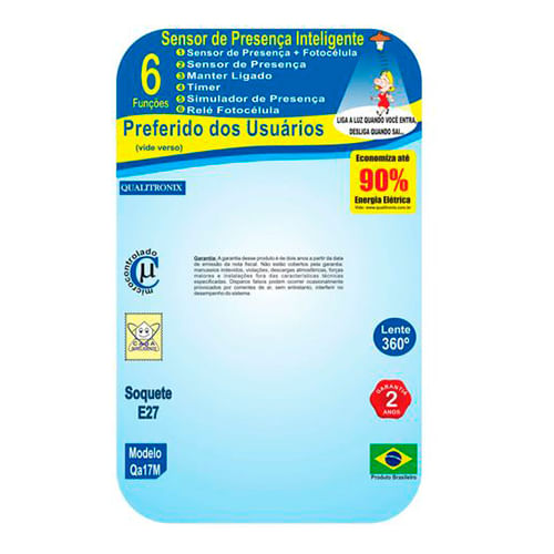 SensordePresencaFotocelula360comSoqueteparaLampadaE27QUALITRONIX