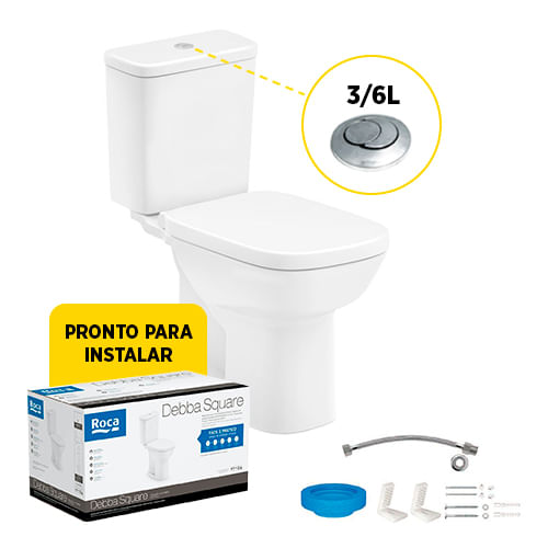KitBaciacomCaixaAcoplada36LeAssentoAcessoriosparaInstalacaoDebbaSquareBrancoROCA
