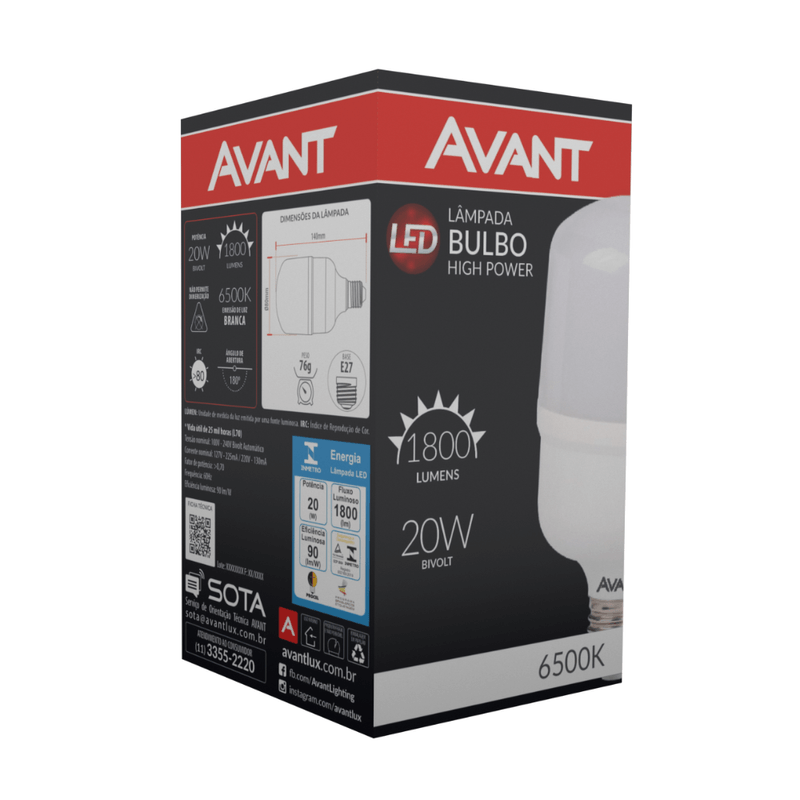LampadaLedBulboHP20wE27BrancoFrio6500kAVANT