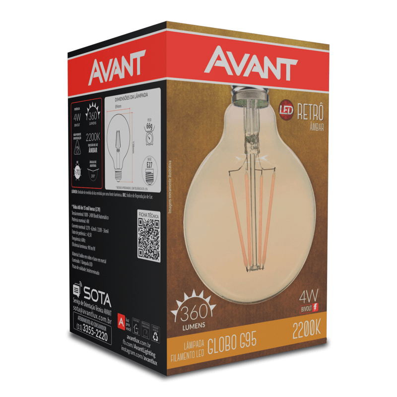 LampadaLEDGloboRetroDimerizavelG95de4WE27127VAVANT