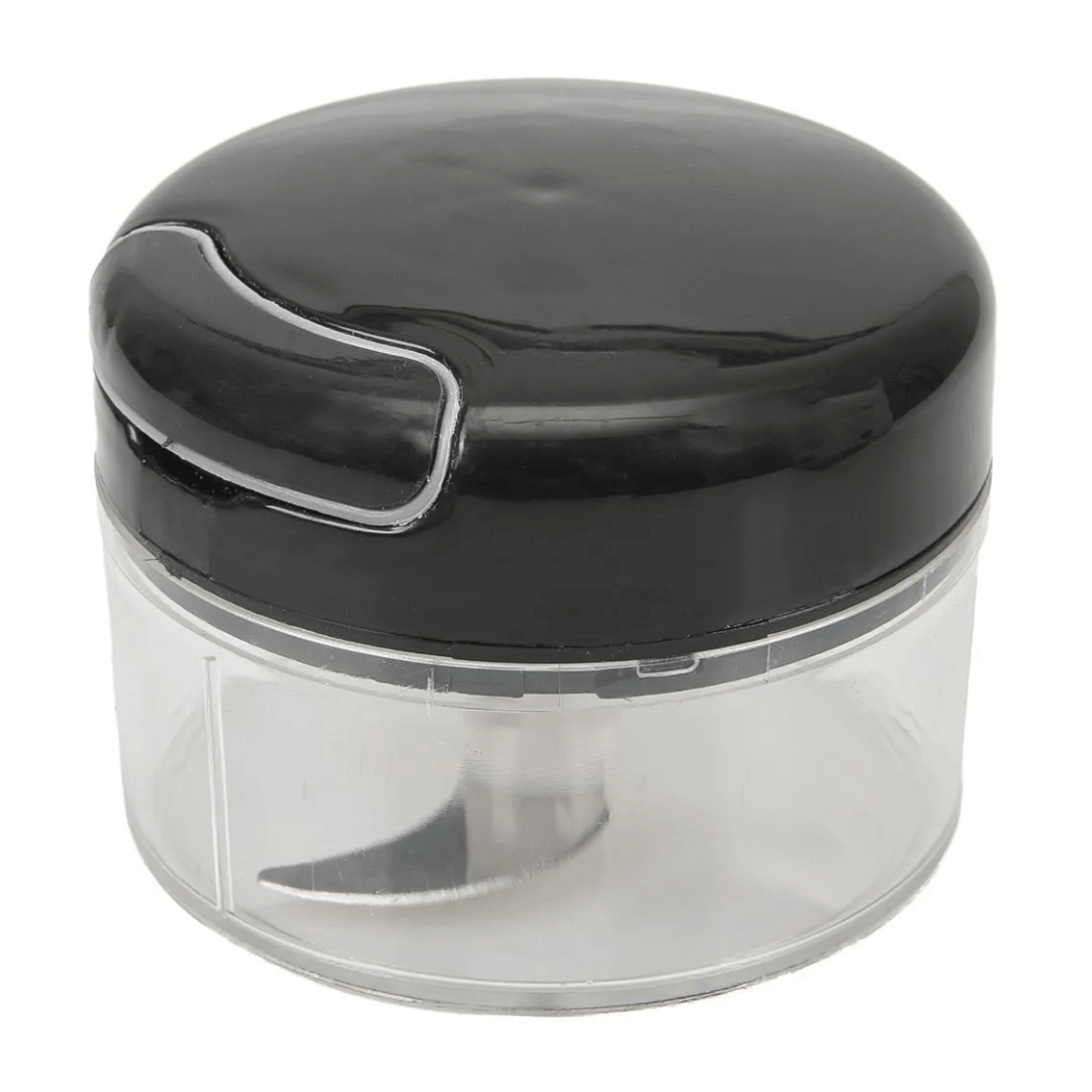 Mini Processador de Alimentos Manual em Plástico com 2 Laminas Preto e Cinza 200ml