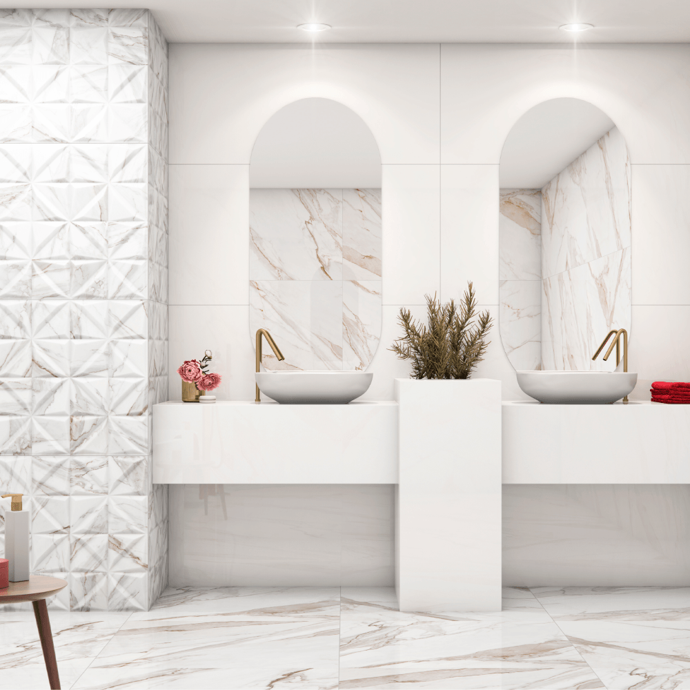 Porcelanato Marmorizado Retificado Acetinado Calacata Premium Tipo A 83x83cm - FP63441RZA - Embramaco