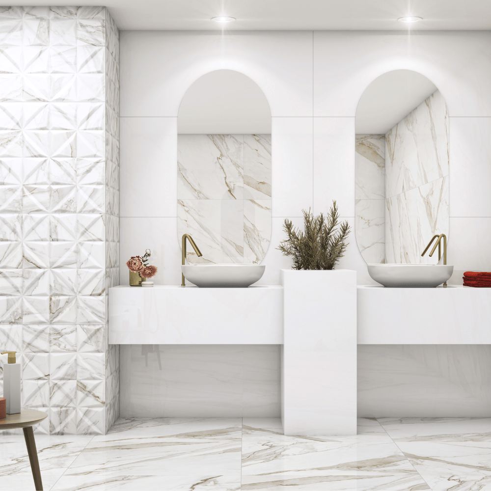 Porcelanato Marmorizado Retificado Polido Calacata Premium Lux Plus Tipo A 82x82cm - FP62690HC - Embramaco