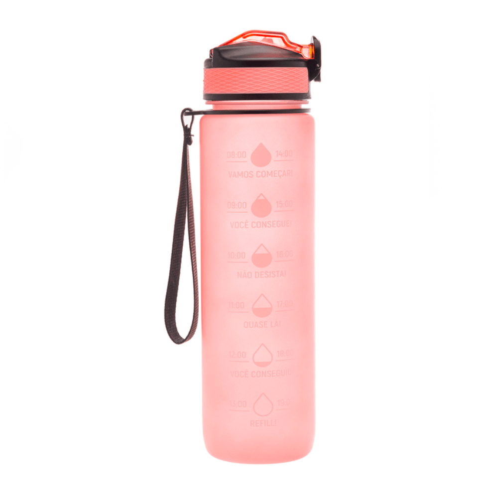 Garrafa Squeeze para Água de Plástico com Marcadores Rosa Lyor 1L