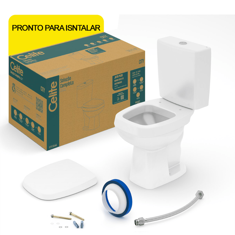 KitBaciacomCaixaAcoplada36LeAssentoAcessoriosparaInstalacaoCityBrancoCELITE